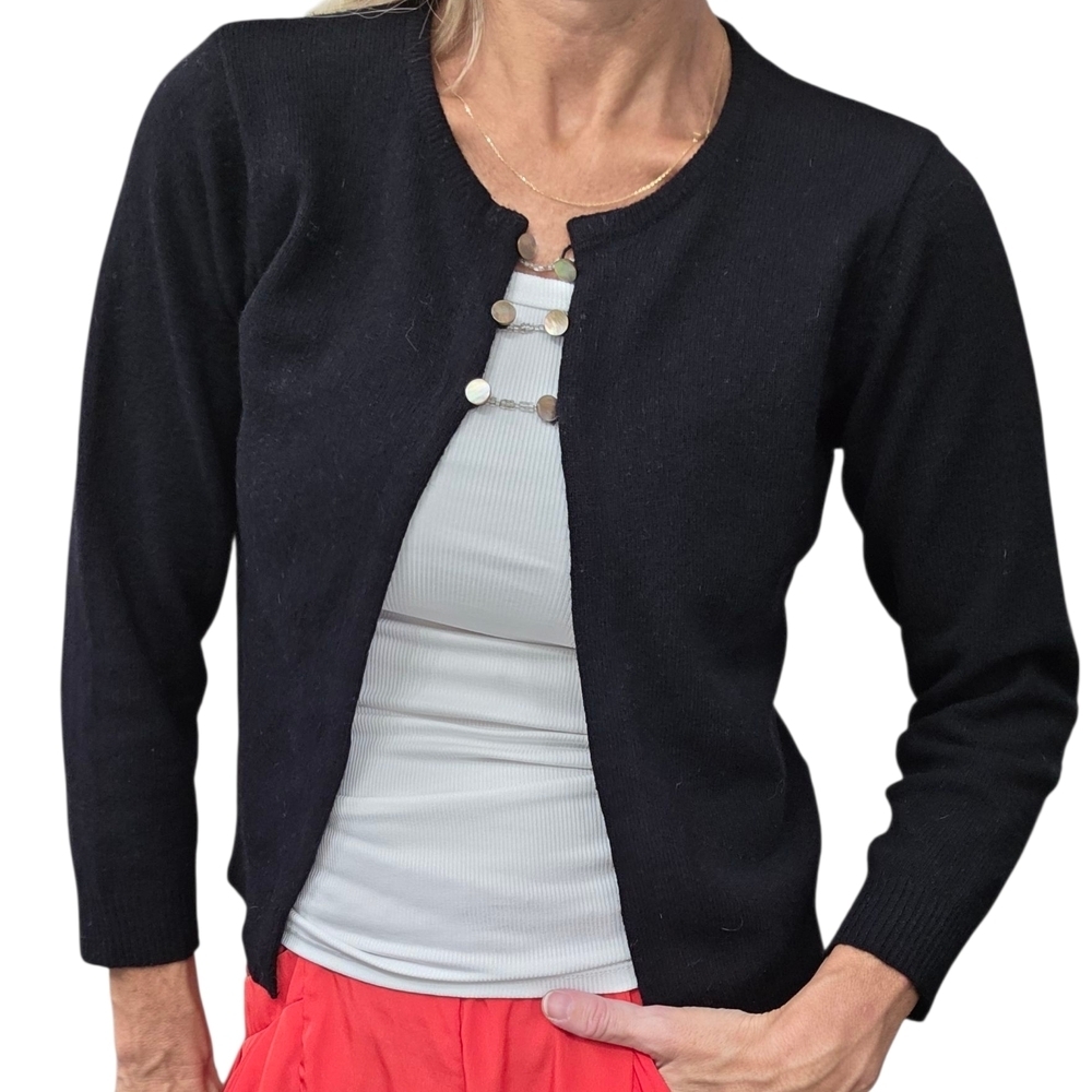 Free People Lambswool Angora Cropped Cardigan Black Beaded M